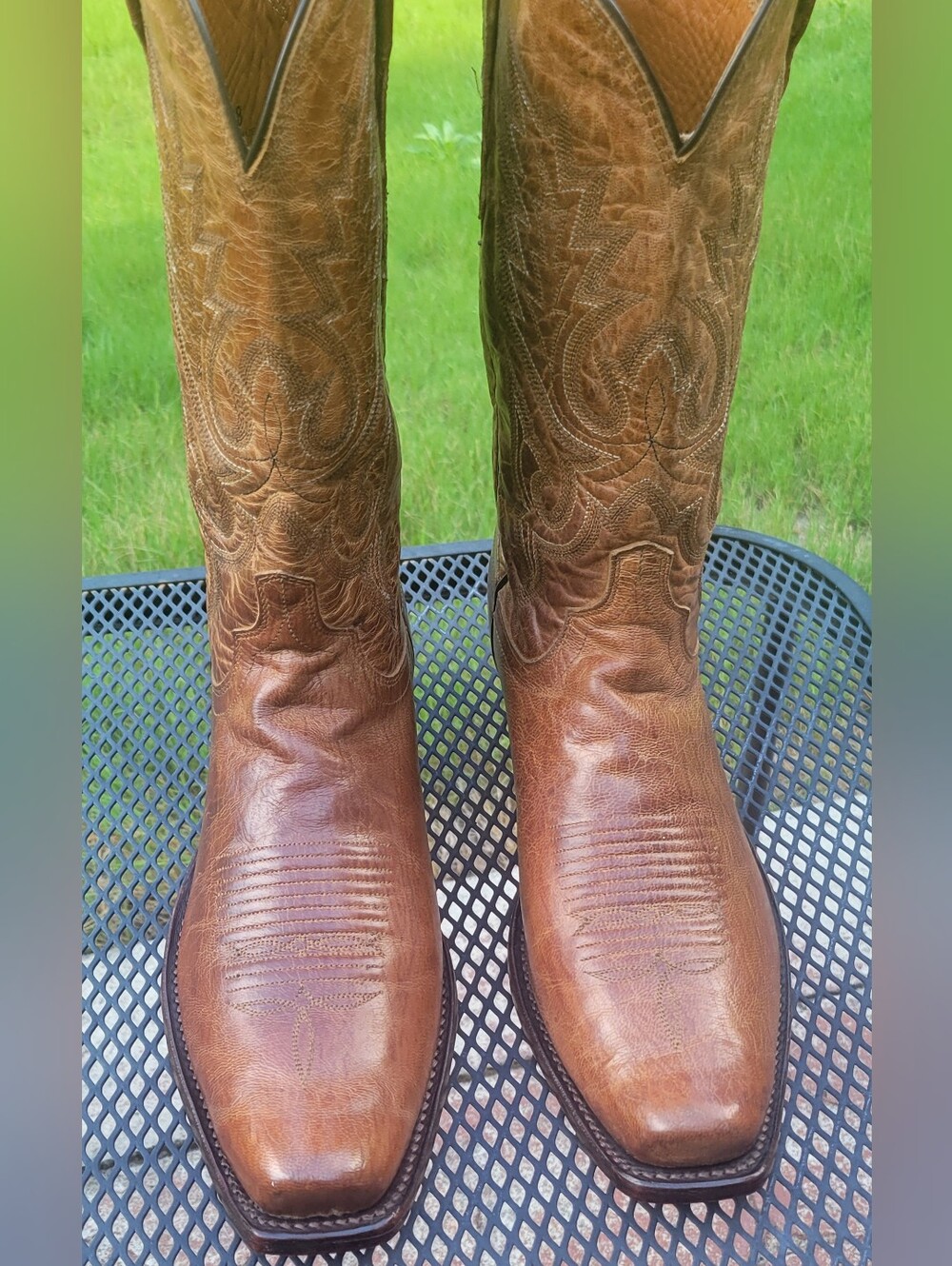 Lucchese Tan/Brown Mad Dog Goat Leather Cowboy Boots.